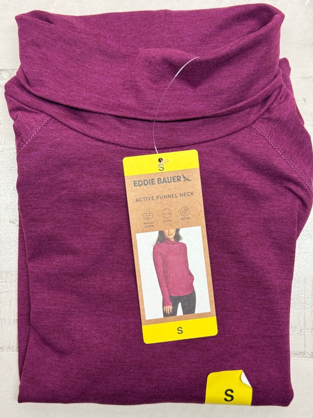 Eddie Bauer Active Funnel Neck Long Sleeve Top with Kangaroo Pocket UPF 50+